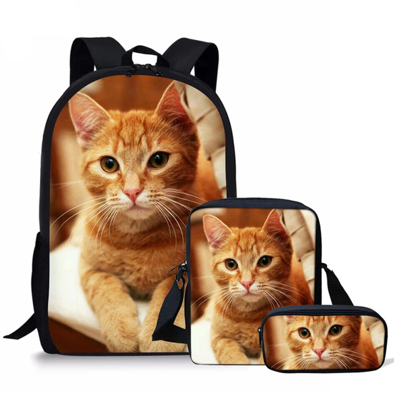 3Pcs/Set School Bags Backpack Cat 3D Print Teenager Girls Back Pack Kids Book Bag Student Orthopedics Rucksack Bookbag Sac a Dos