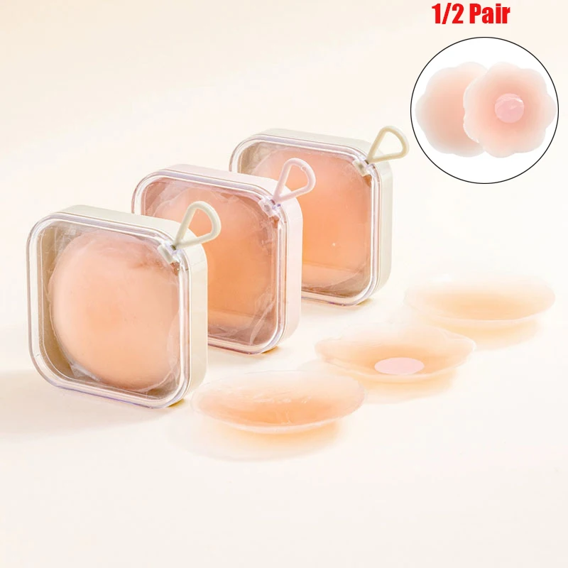 

1/2 Pair Reusable Women Breast Petals Lift Invisible Bra Pasties Adhesive Bra Pads Sticker Patch With Box Silicone Nipple Cover