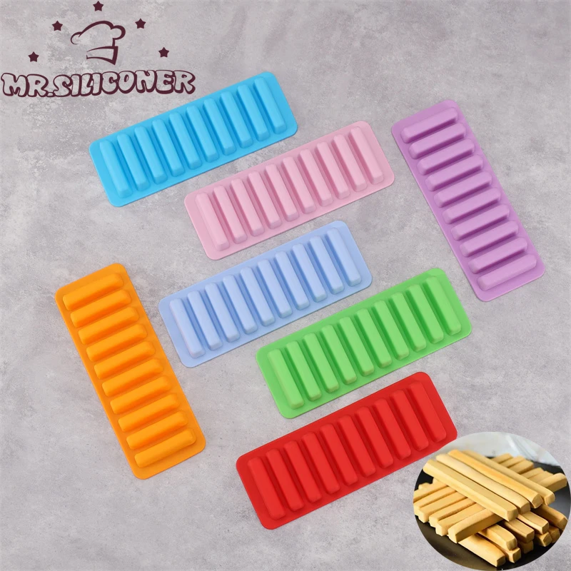 10 Grids Long Stick Ice Tray Non-Stick Easy Release Push Popsicle Out Cylinder Silicone Ice Cube Mould Tray Jelly Chocolate Mold