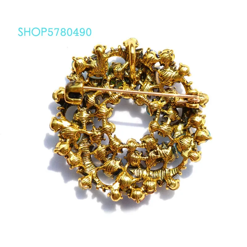 Rhistone Floral Brooch for Women Trendy Crystal Brooch Fashion Jewelry Pin Flower Garments Lady Coat Accessories Anti Gold Color