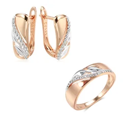 Wbmqda Fashion 585 Rose Gold Silver Color Drop Earrings Ring For Women Natural Zircon Setting Luxury Wedding Party Jewelry Gifts