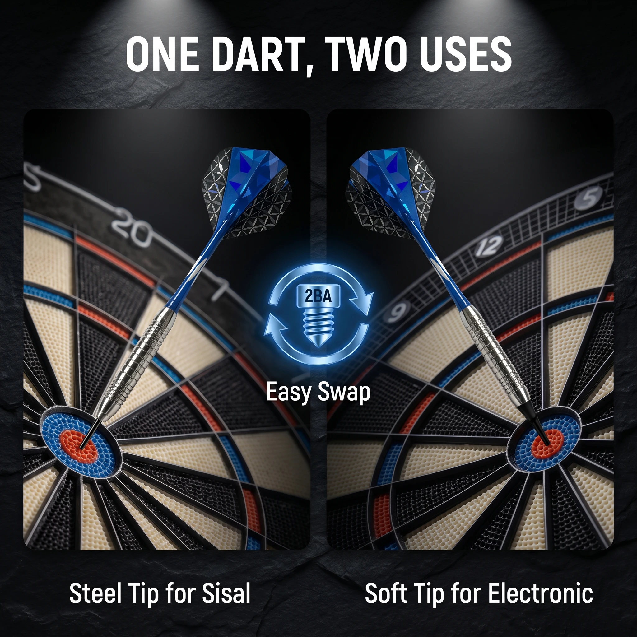 TRALOW6 Pack Convertible Darts Set with Dual Steel&Soft Tip Switchable Darts,Professional Kit for Electronic&Bristle Dartboards