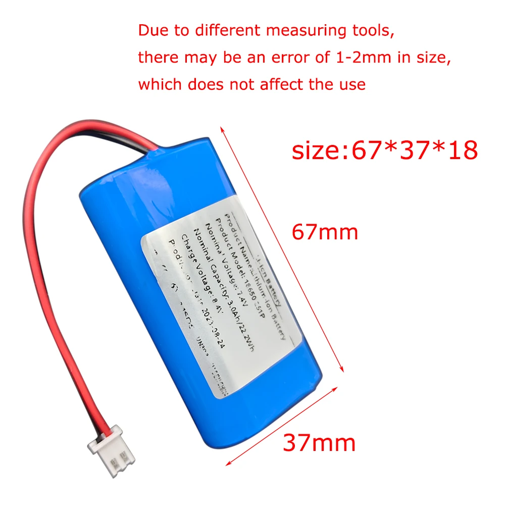 2S1P 18650 7.4V 3000mah  Rechargeable Li-ion Battery Pack For Suitable  Camera Electric Toy LED Lighting Backup Power Built-i