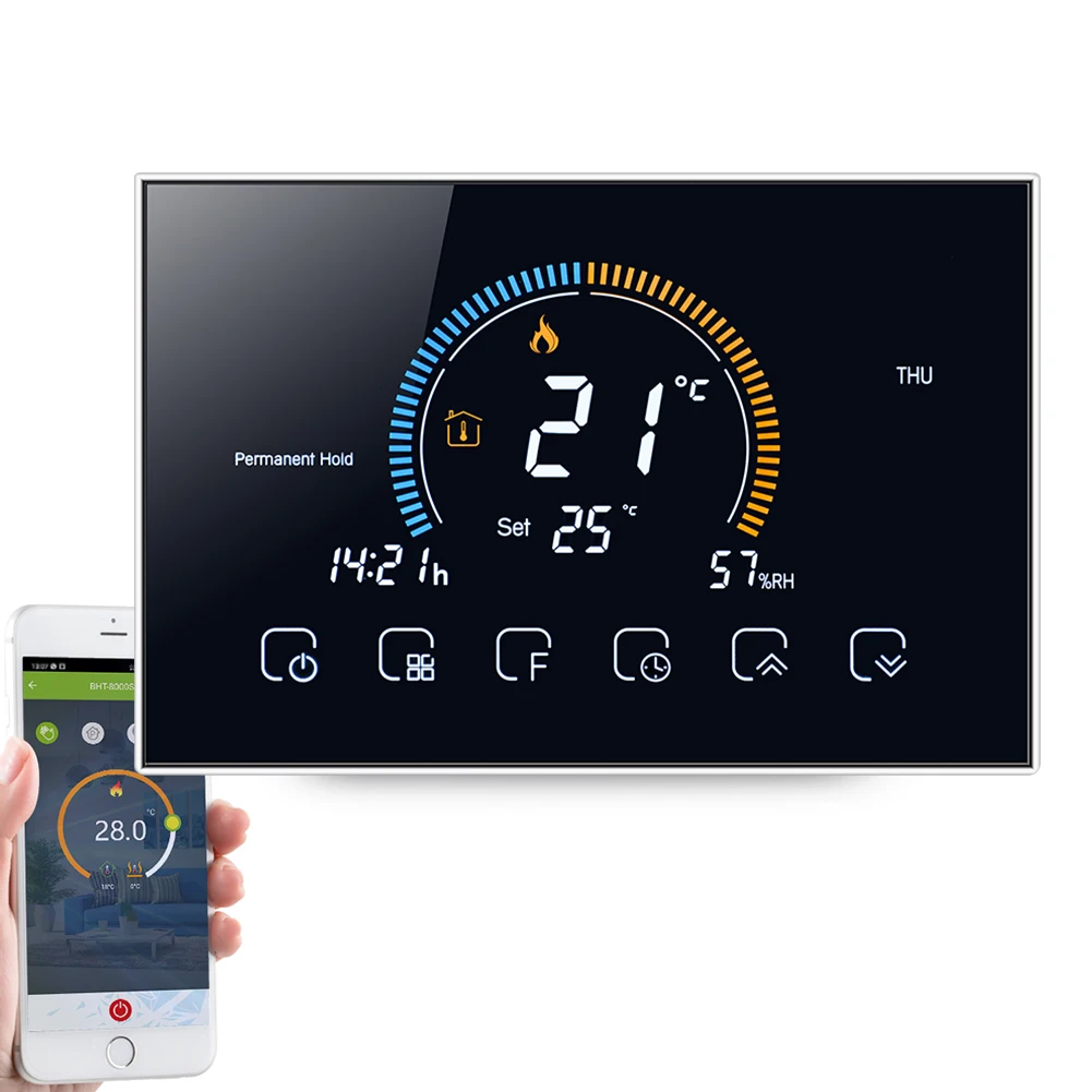 Qiumi Smart Wifi  thermostat display weather, UV index, humidity, for water / floor heating electric water / Gas boiler