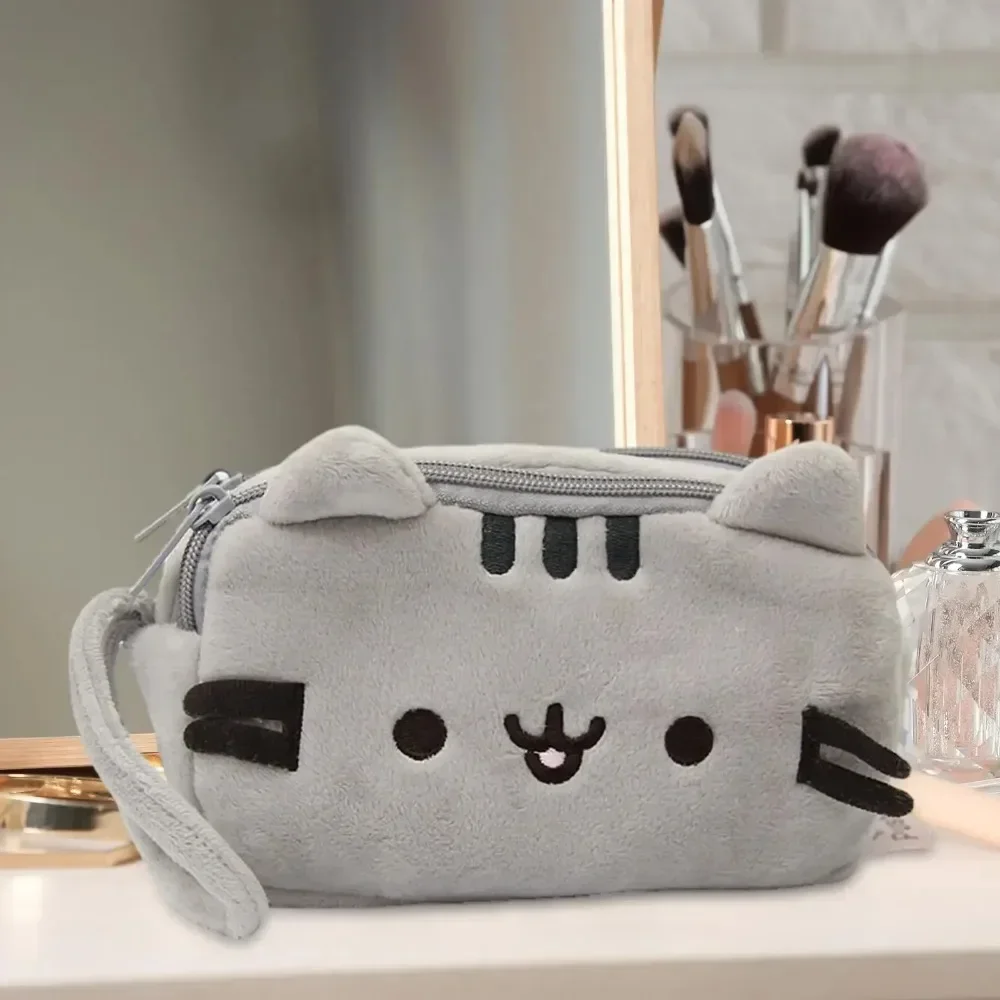 new Plush Pencil Case Cute Cat Makeup Bag Large Capacity Portable Plush Animal Stationery Storage Pouch Zipper Closure Pen Case
