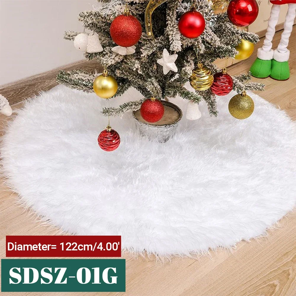 30.7/35/47/48 Inches White Plush Christmas Tree Skirt Double Layers Base Cover Xmas Tree Mat Skirt for New Year Decor Xmas Party