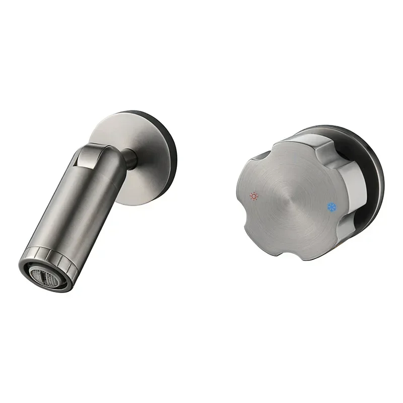 All copper gun gray concealed basin faucet pre-embedded hot and cold mixing valve washbasin bathroom faucet AM2402