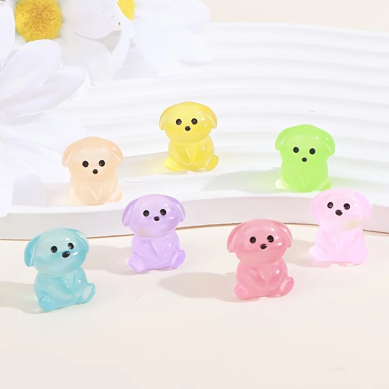 30Pc 빛나는 수지 강아지 인형 다채로운 미니 만화 개 장식 DIY 마이크로 풍경 액세서리 정원 장식 수지 공예