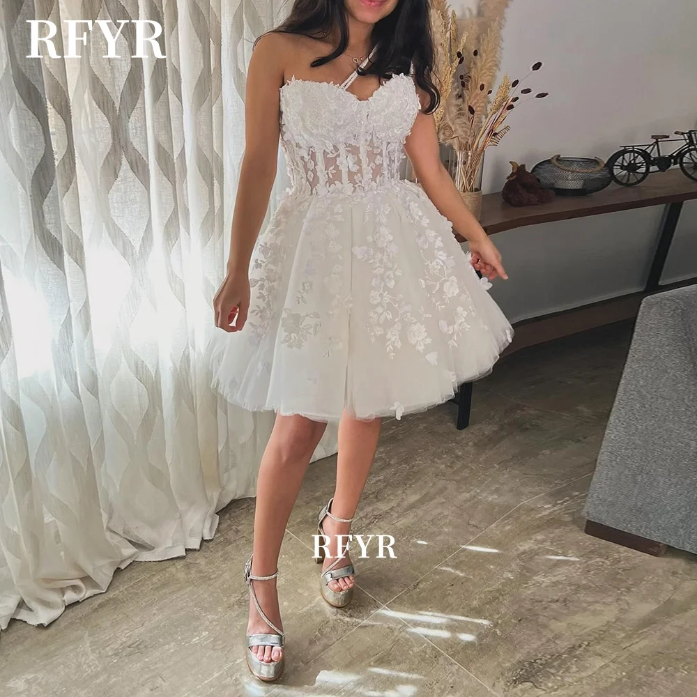 

RFYR Mini Prom Gowns Lace Applique Party Gowns Formal Occasion Princess Gowns A Line Evening Gowns for Homecoming Customized