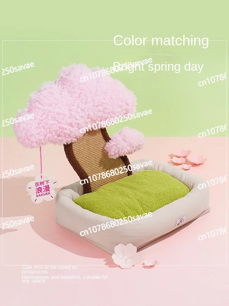 Cherry Blossom Tree Cat Nest Sleeping Cat Scratch Board Warm Cat Bed Warm in Winter Cute and Bite Resistant  Pet Bed