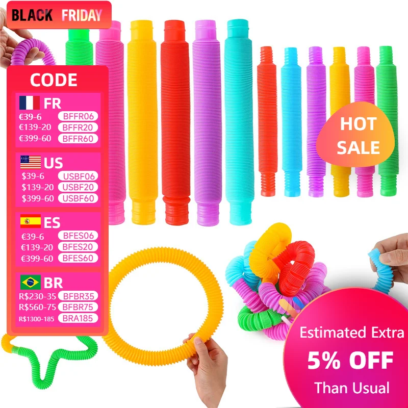 6 PCs Colorful Telescopic Tube Children's Vent Decompression Plastic Stretching Corrugated Tube Children Adult Stress Relief Toy