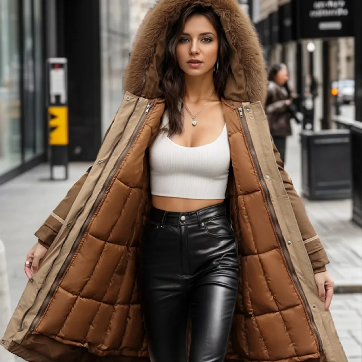 Parkas pour femmes manteaux hiver femme col de fourrure chaud épaissir chaud longue veste en coton femmes taille cordon veste pour les femmes 2025