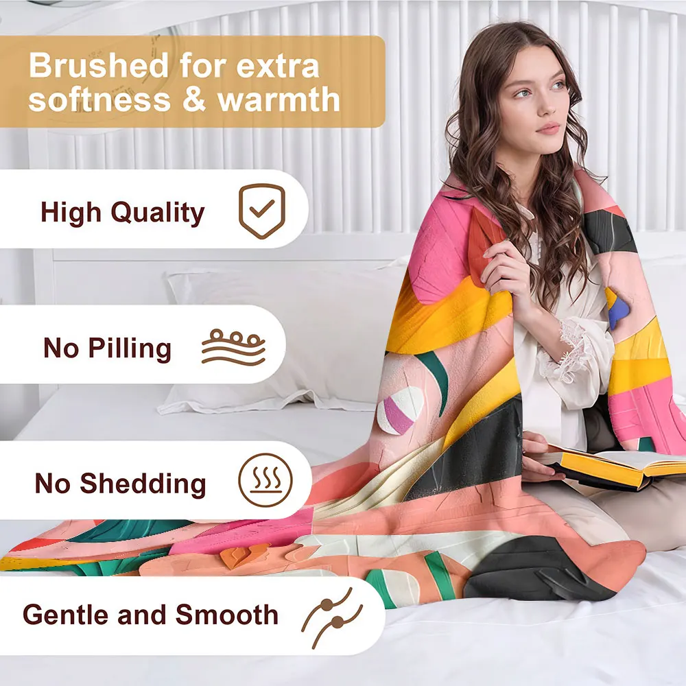 Color Paper Cut Face Soft Warm Flannel Blanket Lightweight Cozy Christmas Halloween Home Decor Room