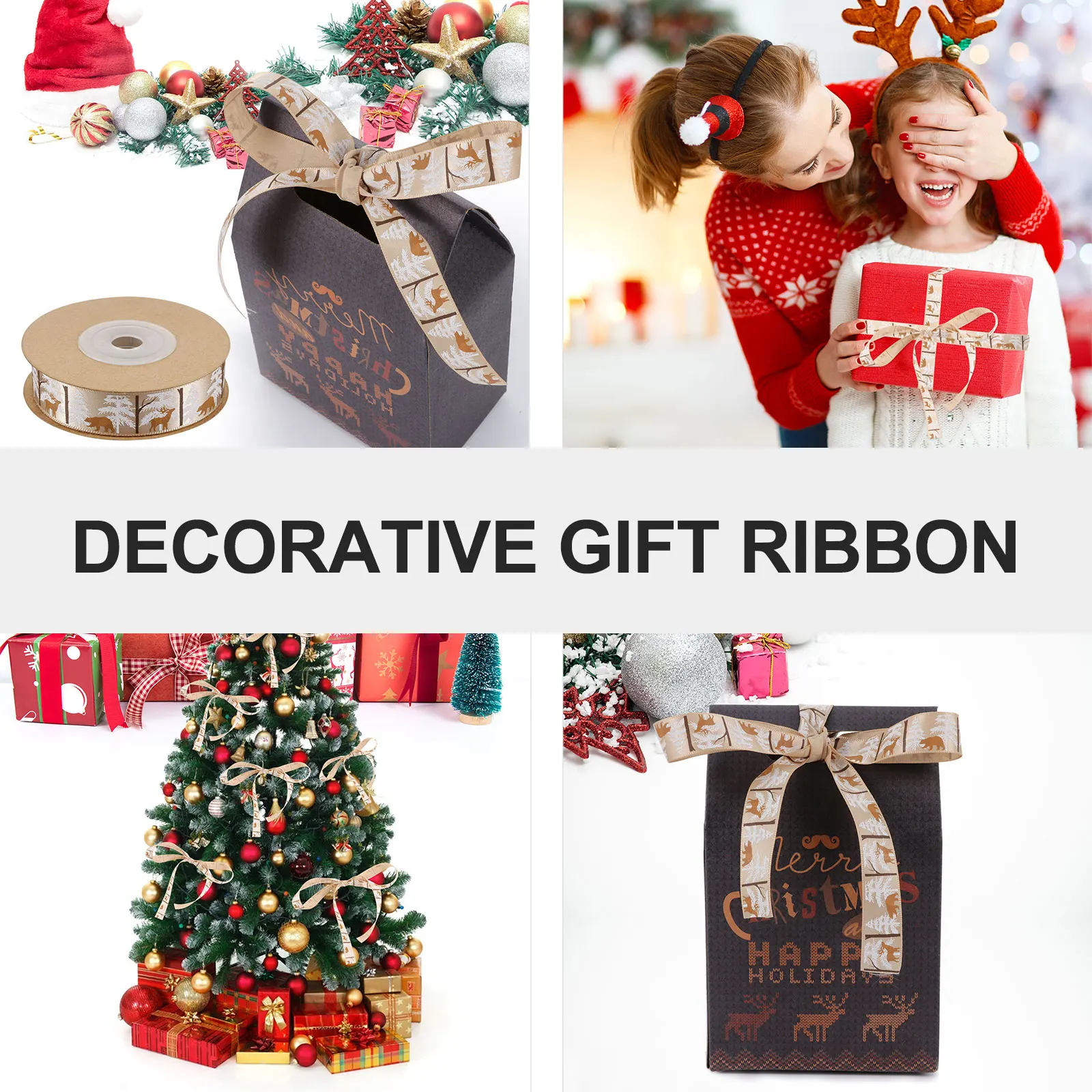 

1 Roll Christmas Themed Printing Ribbon Lovely Gift Wrapping Accessory For Holiday Party Packaging Xmas Tree Decor String Lights