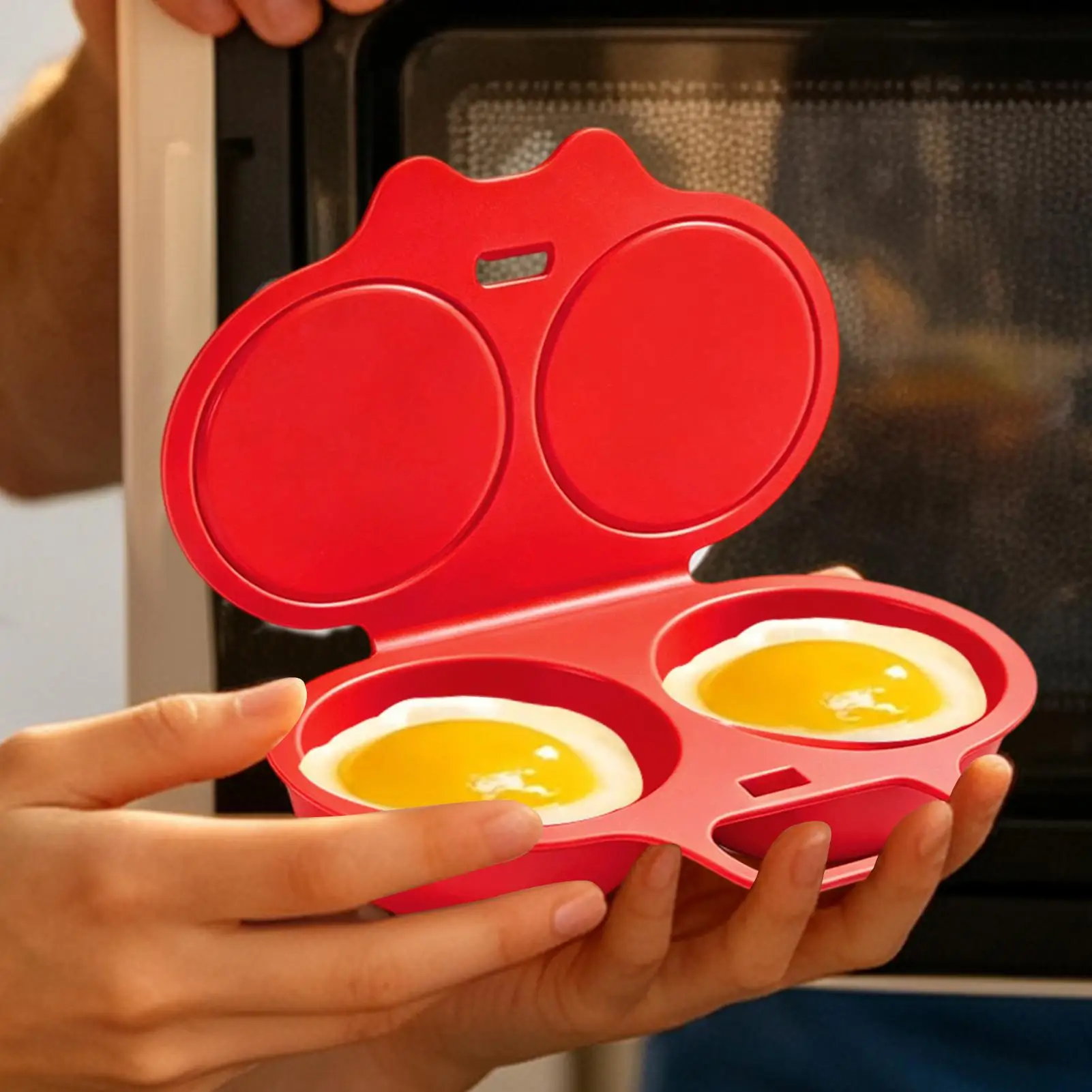 Microwave Egg Poacher Food Grades Plastic Cookware Double Cup Egg Boiler Kitchen Steamed Set Cooker Egg Tools