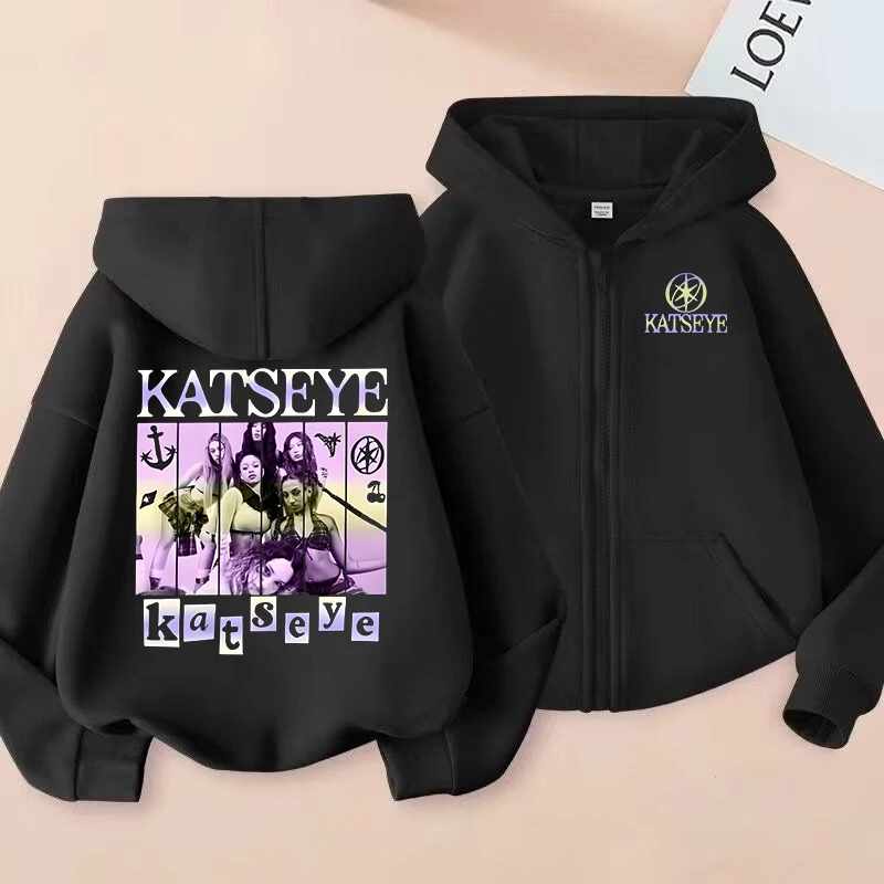 Kinder-Sweatshirts mit Reißverschluss Katseye Kpop Bedruckter Hoodie Pullover Kinderkleidung Mädchen Jungen Sweatshirt Zipper Hoody Y2K Casual Tops – Detail 5