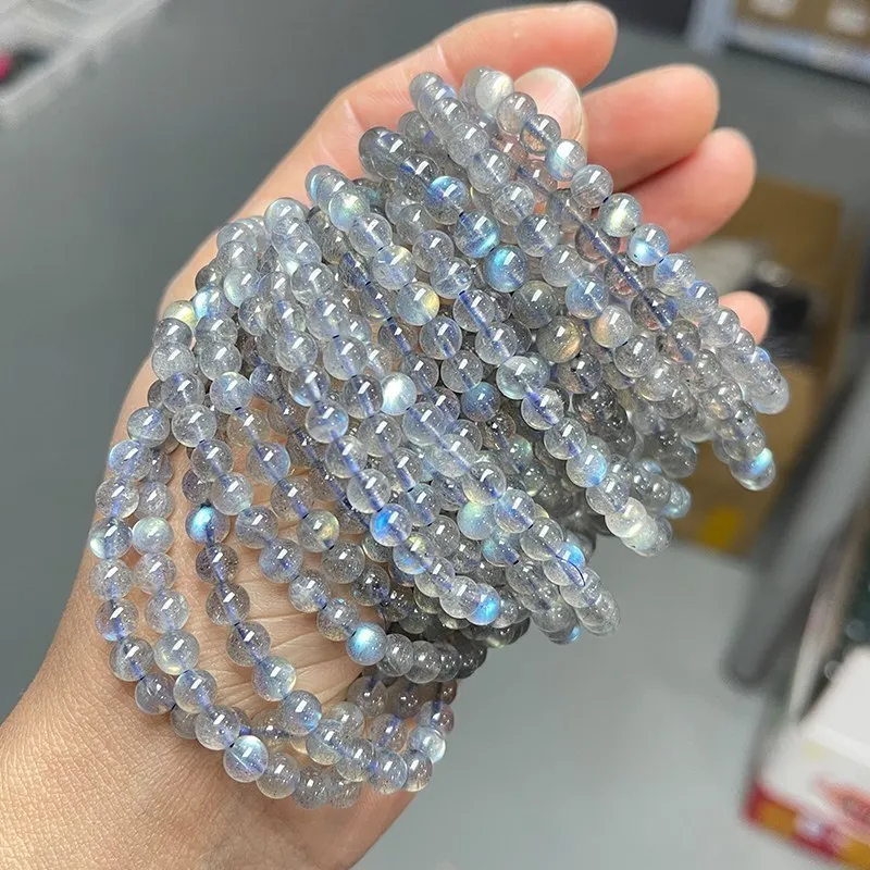 JD 5A Quality Genuine Natural Gray Moonstone Stone Beaded Bracelets Women Men Charm Round Gems Energy Healing Bangles Jewelry
