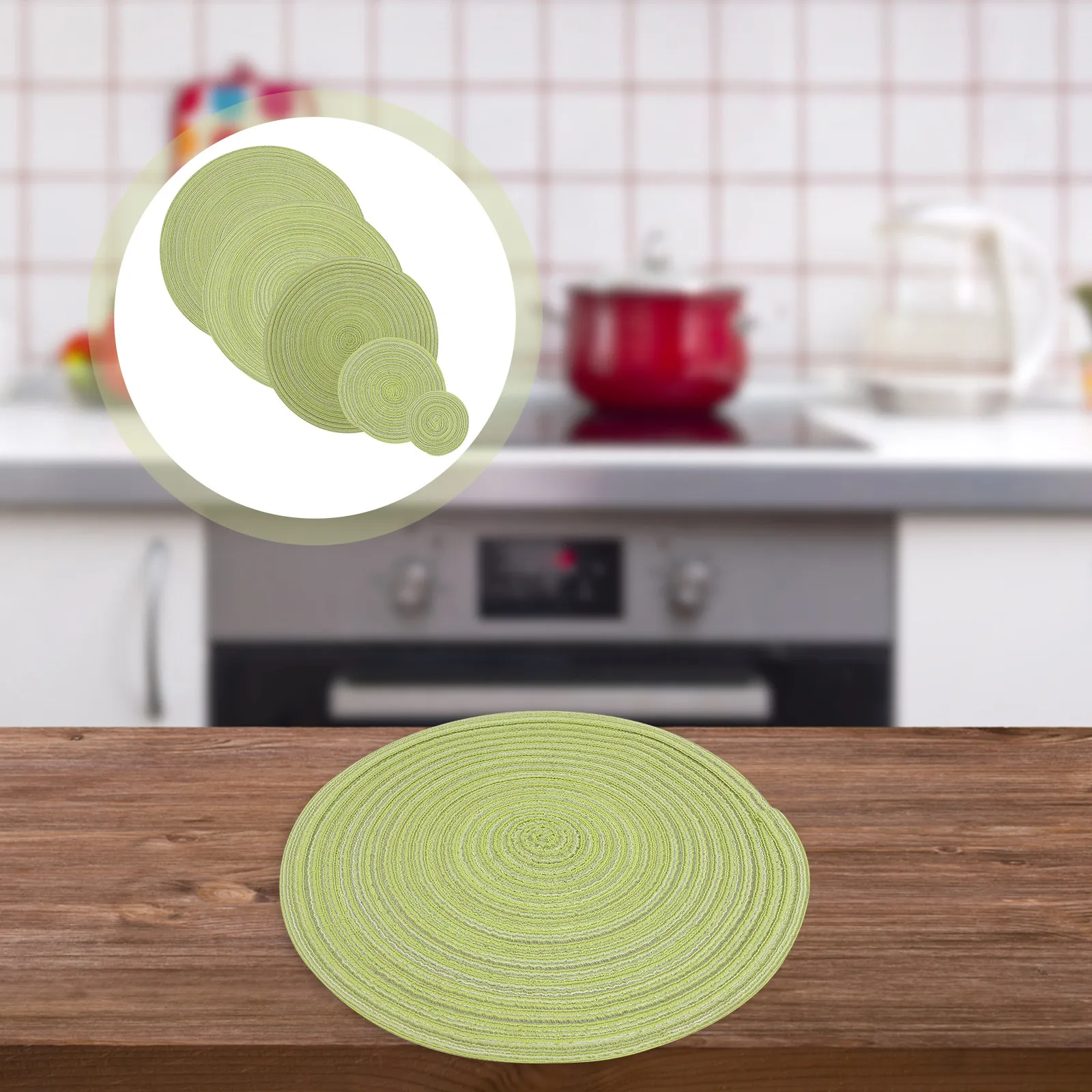 5Pcs Dining Table Mat Cotton Woven Placemat Nordic Style Round Non-Slip Heat-Resistant Coaster Cup Mat for Home Restaurant