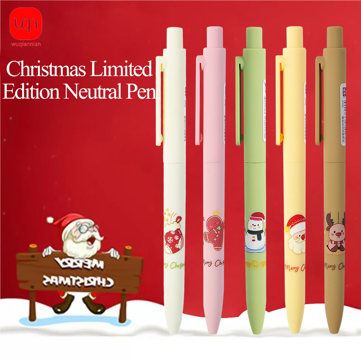 3/6/12pcs Matte Christmas Theme Gel Pen Black Ink Cartoon Christmas Tree School And Office Stationery Supplies