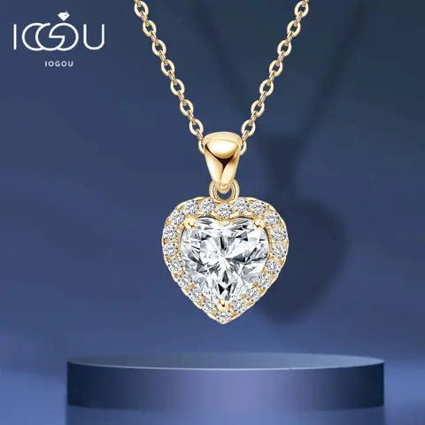 IOGOU 여성용 하트 모양 모이사나이트 펜던트 목걸이, 진짜 925 실버, 럭셔리 선물, 웨딩 주얼리, 발렌타인 데이, 2.0 캐럿