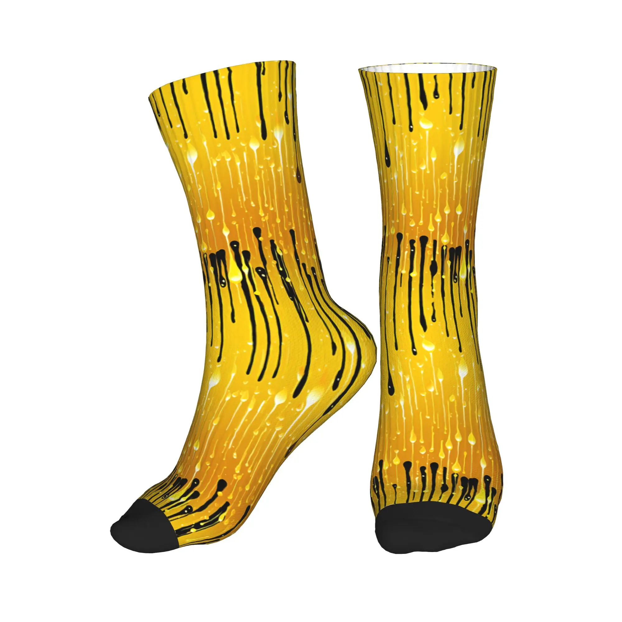 

Funny Mens Dripping Yellow Liquid Pattern Dress Socks Unisex Comfortable Warm 3D Printed Crew Socks