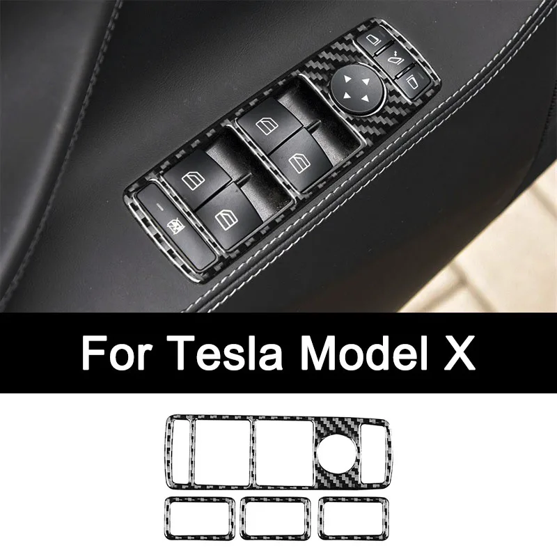 

For Tesla Model X, Premium Carbon Fiber Car Window Lift Button Panel Sticker Interior Modification Accessories Luxury Upgrade