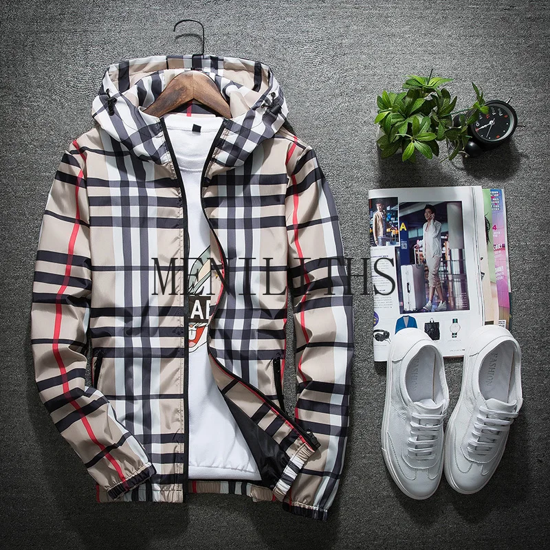 High Quality Jacket Men Spring and Autumn New Korean Version Slim Hooded Spring Classic Plaid Comfortable and Breath jacket
