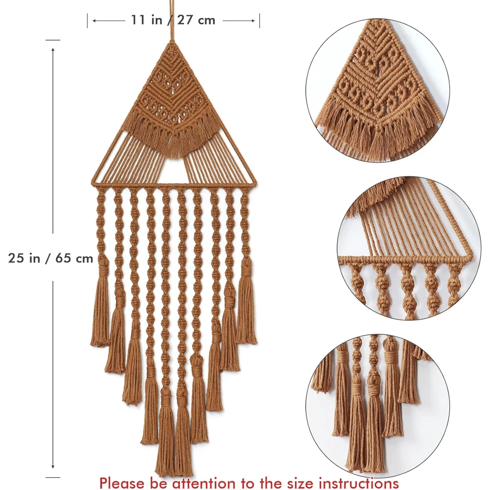 Macrame Dream Catcher Wall Hanging Decor Brown Triangle Woven Tassel Tapestry Art Boho Apartment Bedroom Door Home Decoration