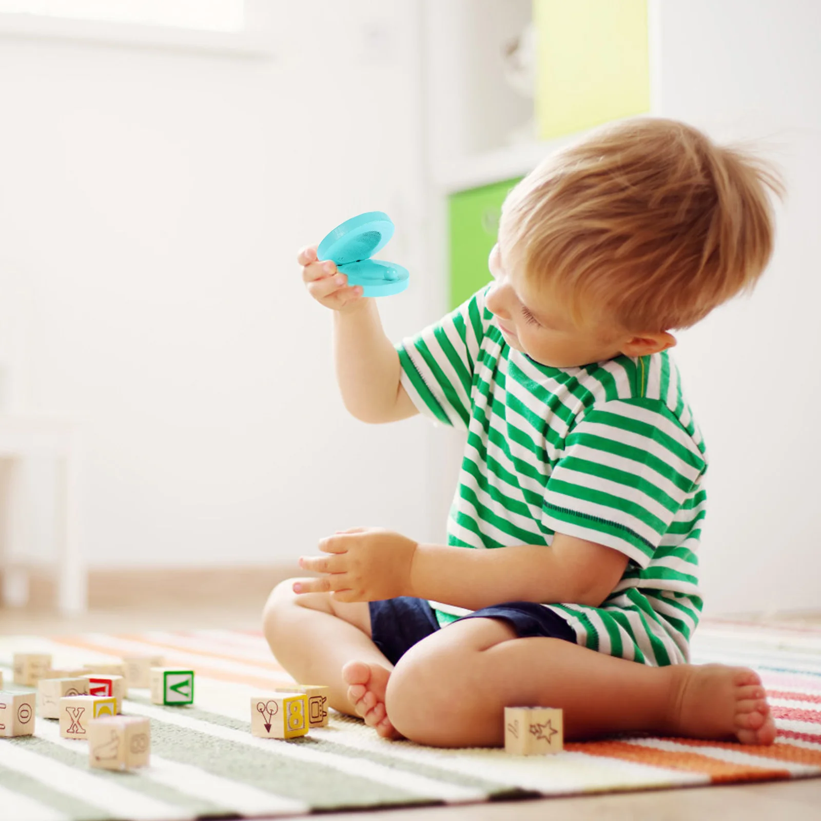 2 Stücke Holz Kinder Kastagnette Helle Frucht Muster Finger für Kleinkind Musik Lernen Auditive Stimulation Geschenk