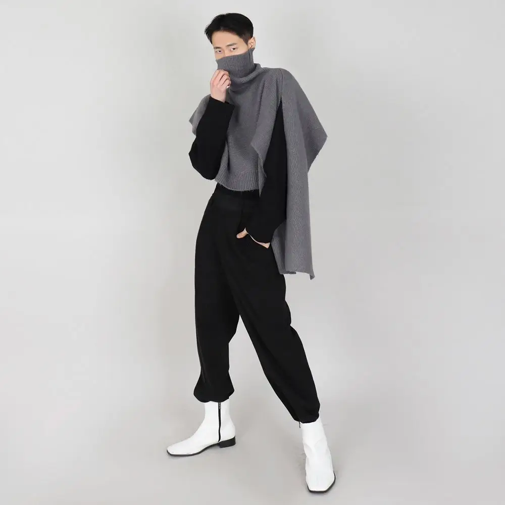 Men's niche shawl cloak autumn and winter Korean style loose knitted scarf with high collar thickened sweater
