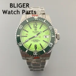 BLIGER 40mm Men's Watch NH35A Automatic Movement Mechanical Wristwatch  Case Fluorescent Green White Dial Bezel Full Luminous