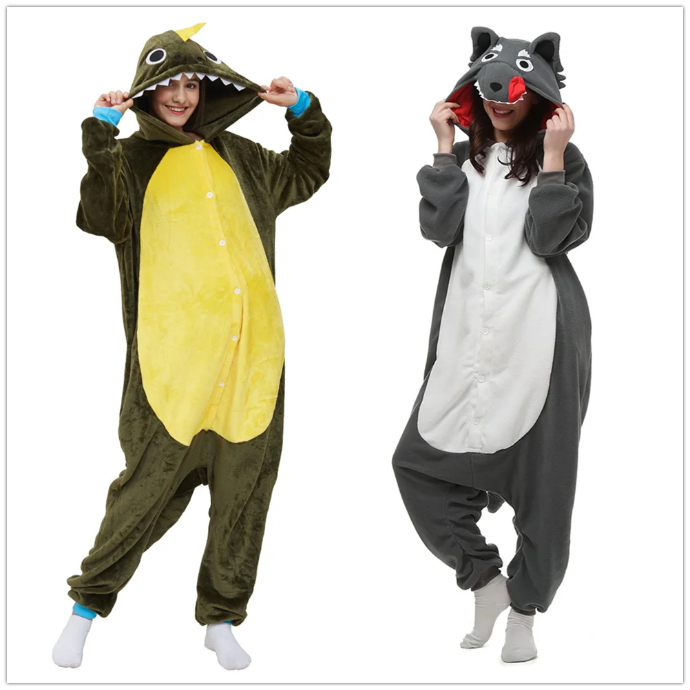 

Women's Pajamas Bodysuit Cartoon Dragon One Piece Sleepwear Men's Kawaii Animal Dog Adult Onesie Pijama Cosplay Costume Homewear