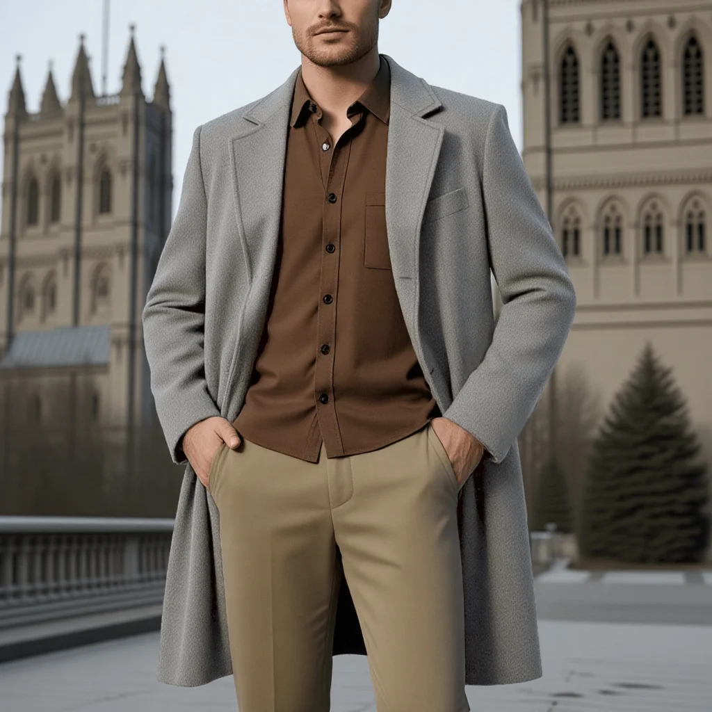 

Men's Woolen Blend Overcoat, Thickened Single-Breasted Winter Coat - Windproof Warm Performance Woolen Jacket