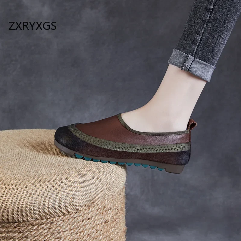 ZXRYXGS-Chaussures Plates en Cuir group pour Femme, Grande Taille, Élégantes, Confortables, Rétro, Premium, Nouvelle Collection 2024