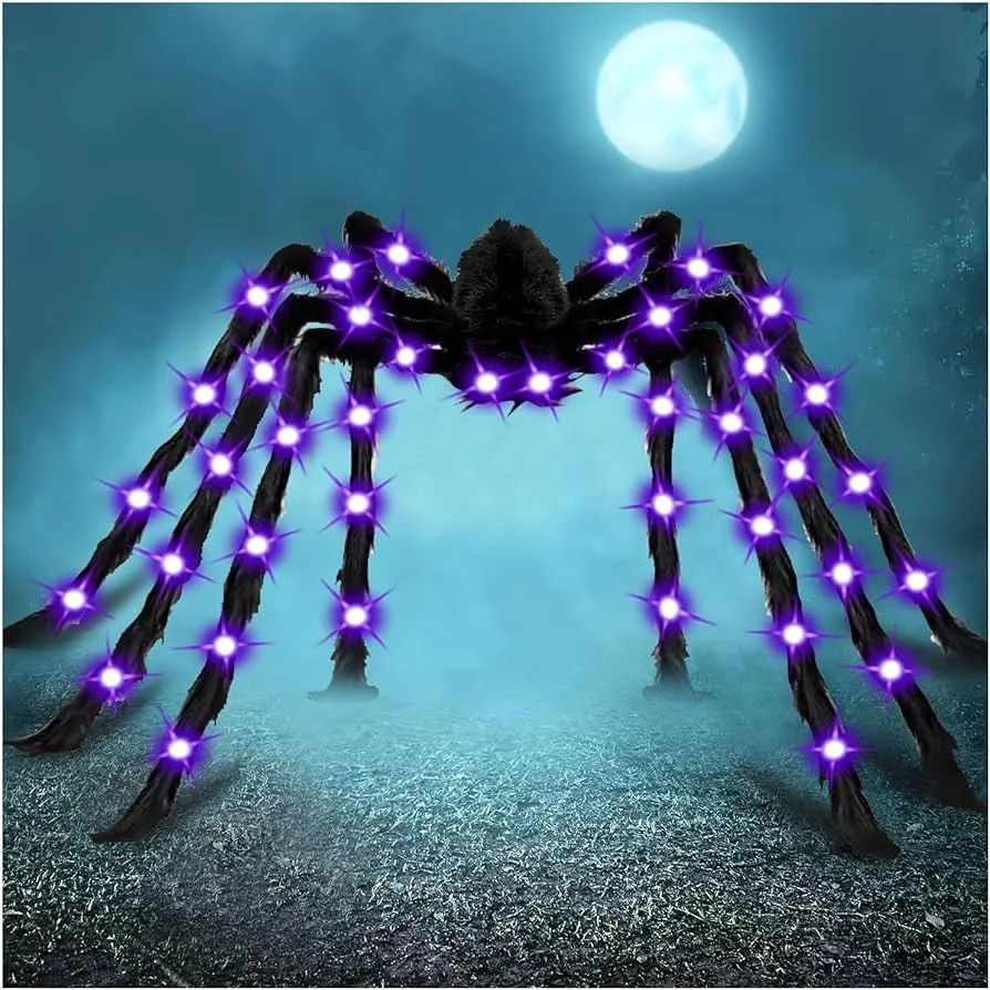 30-125 ซม.ฮาโลวีนจําลองแมงมุมของเล่นบ้านสวนฉากตกแต่ง Props เปล่งแสงน่ากลัว Big Spider รุ่น