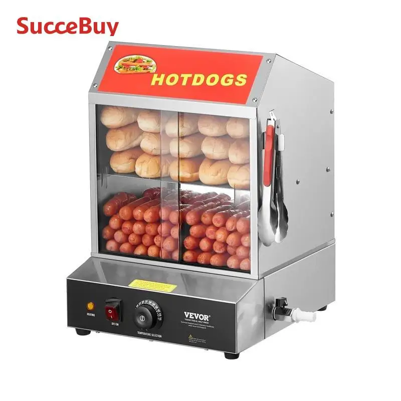 VEVOR - Vaporera para perritos calientes, 27 l, 2 niveles, control de temperatura de 30 ℃ a 85 ℃, calentador de pan eléctrico con puertas corredizas de vidrio templado, pinzas para placa divisoria, acero inoxidable, pa