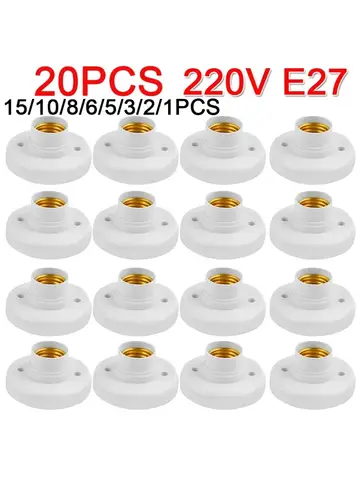 1-20PCS 220V E27 Screw Lamp Stand Light Bulb Socket Holder Adapter Base Cap Socket White Ceiling Light Lamp Bulb Fixing Base