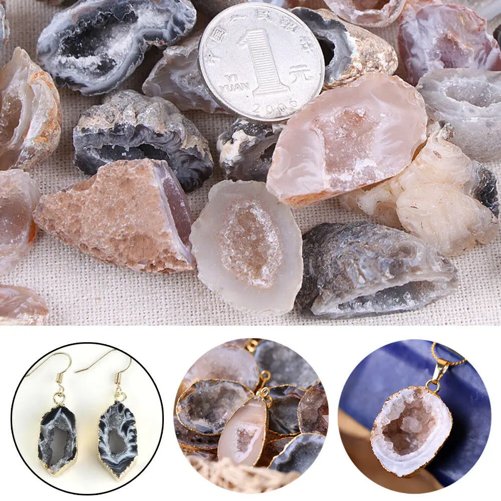 Natural Raw Stones Slice Natural Crystals Halves Healing Grade Beads for Jewelry Making  Gifts for Women Geodes Collection