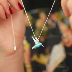 Delicate Blue Hummingbird Pendant Necklace for Women Fashion Lady Summer Jewelry Cartoon Bird Necklace Unique Birthday Love Gift