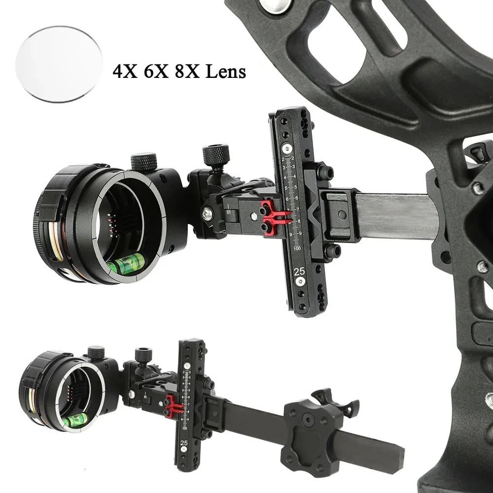 

Archery 4X/6X/8X Bow Sight 5 Pins 0.019" Optic Carbon Fibre Rod Micro Adjustable L/R Hand Compound Bow Hunting Shooting TX2650