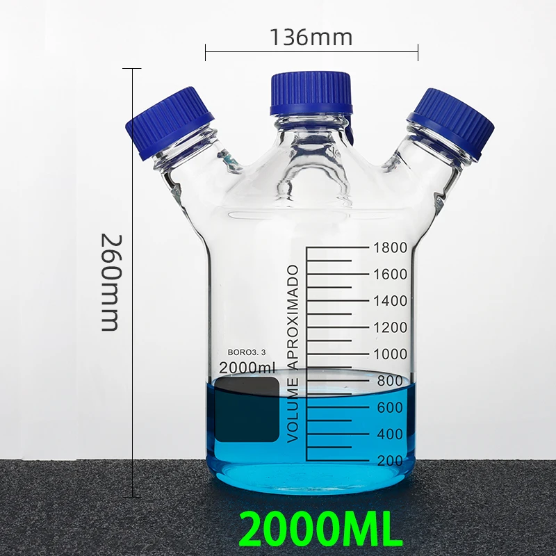 Four-hole mobile phase liquid reaction bottle GL45 screw feed bottle high borosilicate glass blue cap 250/500/1000/2000/3000ml