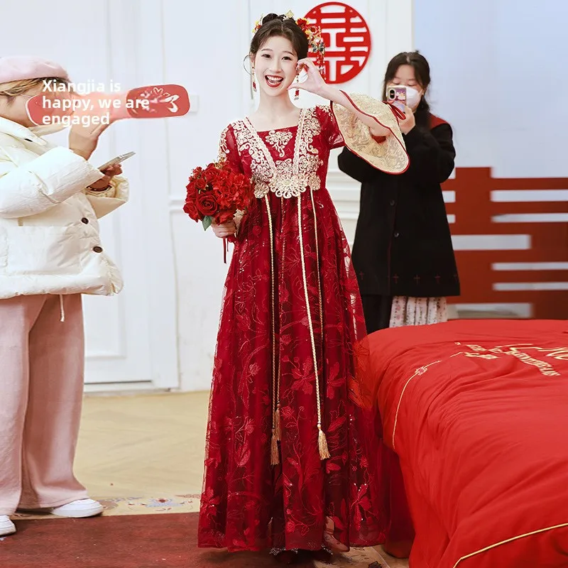 

Materni Wedding Dr High Waist Chinese Sle Engagement Ceremony Dr for plus Size Women Pregnant Brides Gown