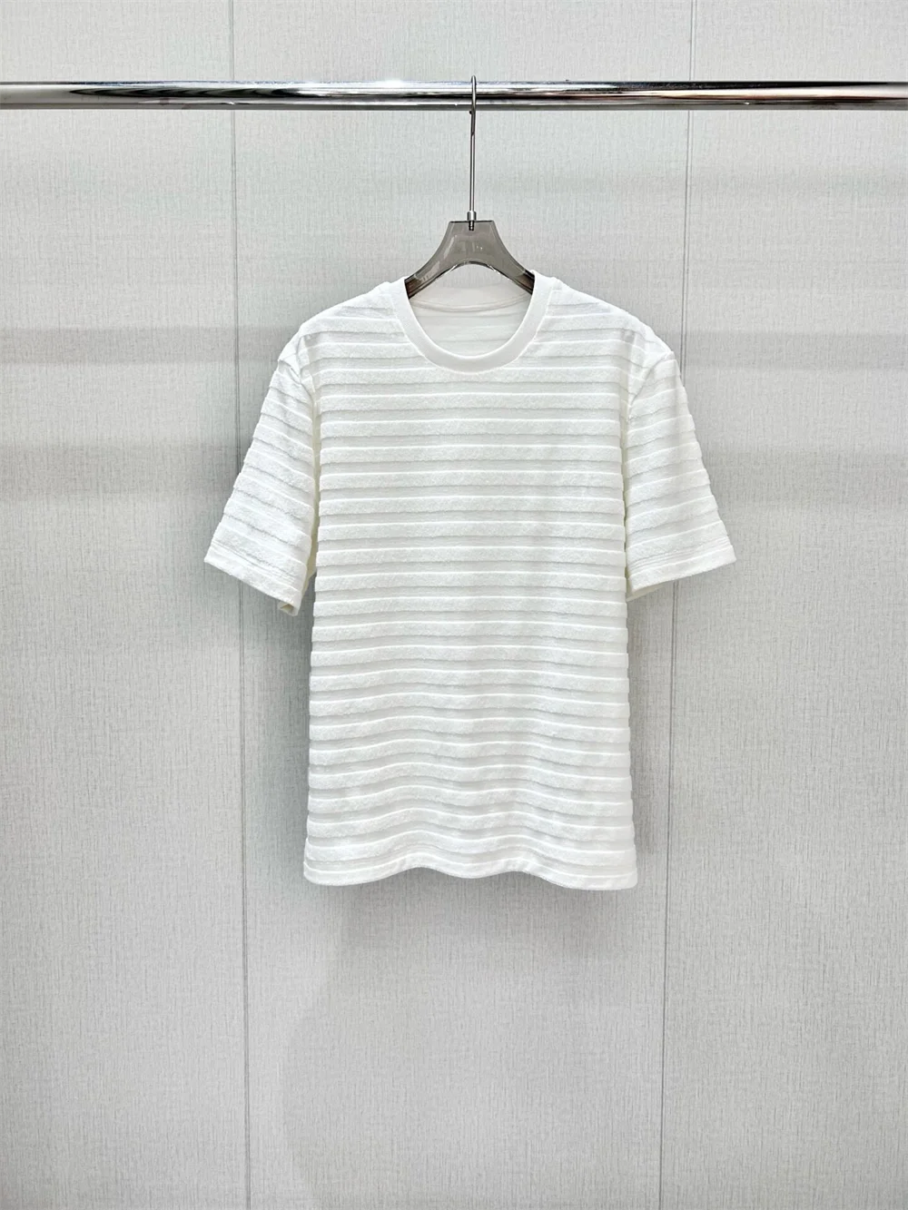 Women's Simple Striped Clothes Loose Knitted Short-Sleeved T-Shirt Top