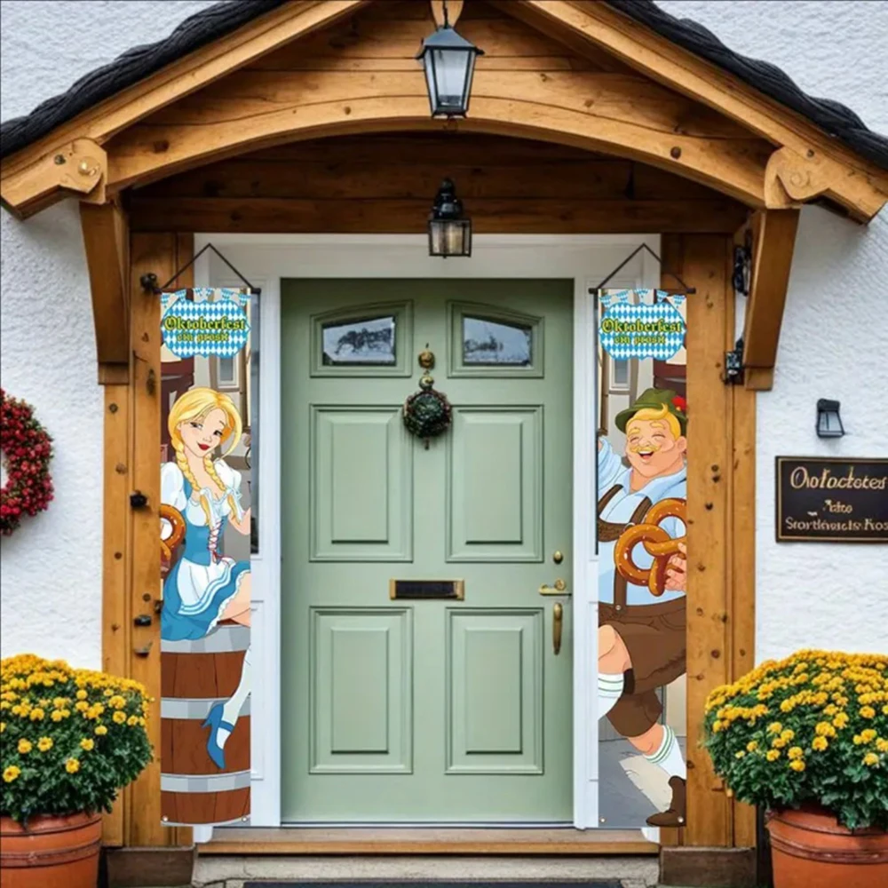 

Oktoberfest Welcome Banner Door Curtain A Pair Festival Party Decorations Flag Hanging Outdoors Home Decor Party Gifts