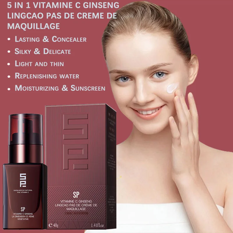 Five Vitamin C Ginseng Tone-Up Cream Brightening Face Moisturizer Makeup Deep Hydration Toning Conceal Pores BB Lazy Concealer