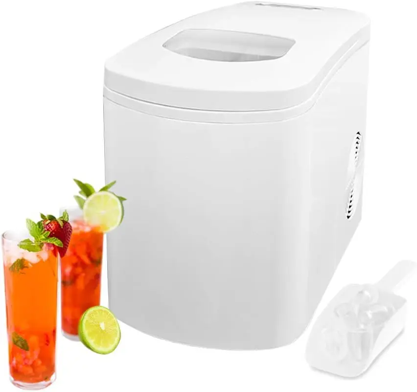 

Glacier White Countertop Portable Ice Maker with ice scoop, Ice Cube Machine, for Office Party, Boat RV