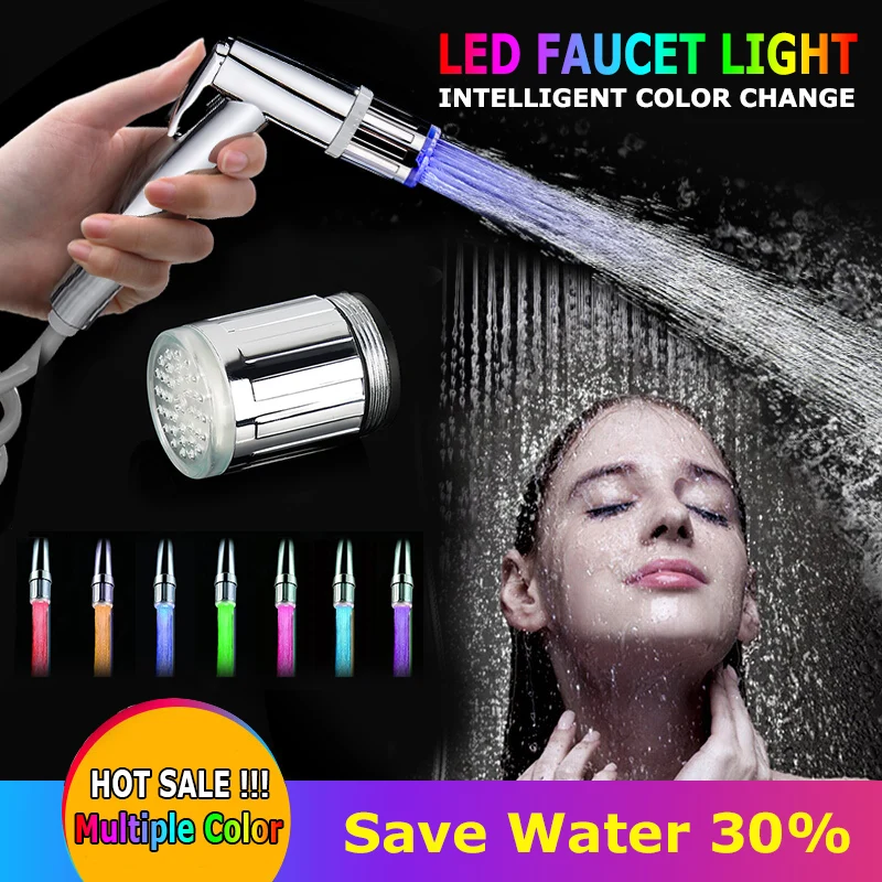 LED Temperature Sensitive 3-Color Light-up Faucet Kitchen Bathroom 7 Colors Glow Water Saving Faucet Aerator Tap Nozzle Shower