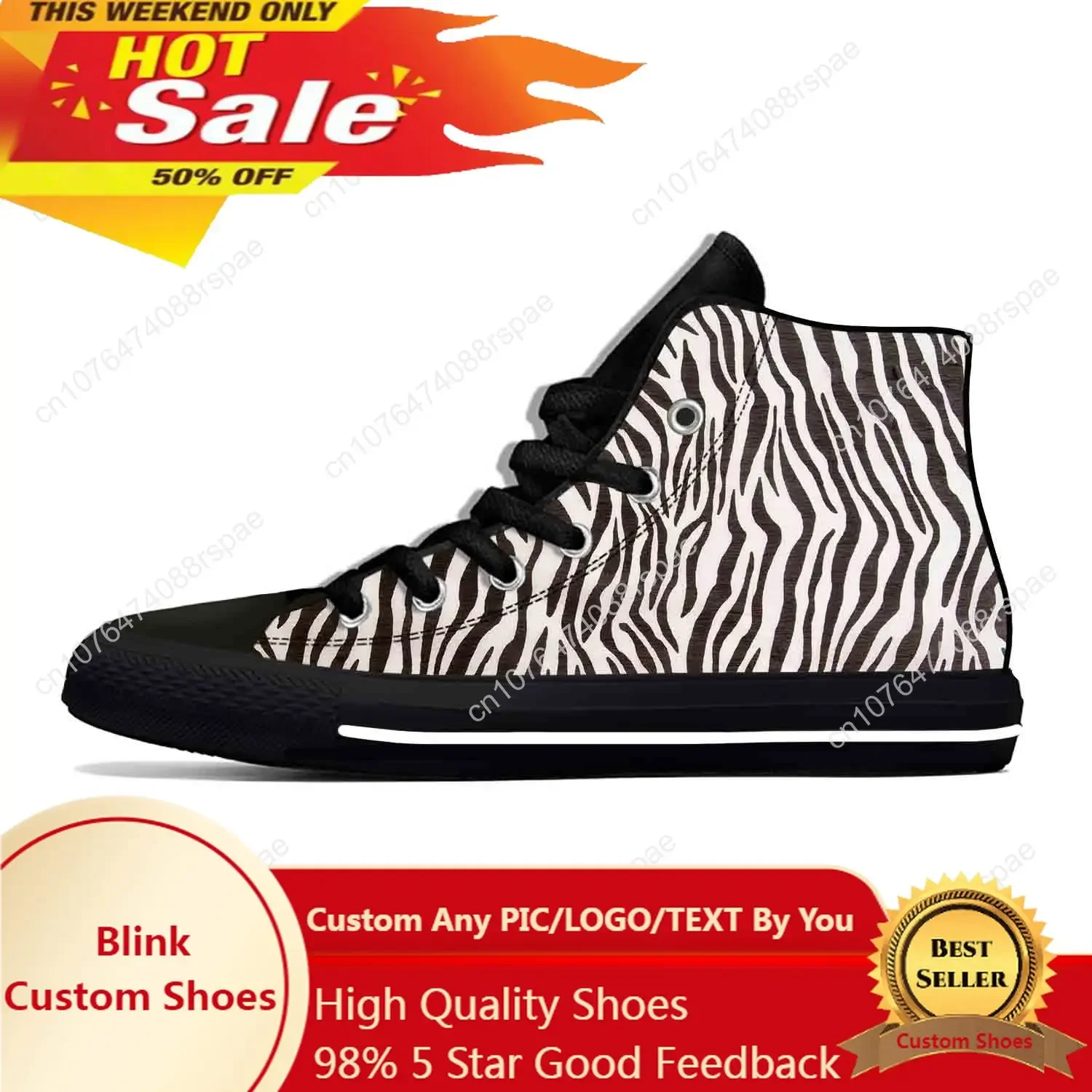 Sapato de pano casual masculino e feminino com estampa zebra, tênis respirável confortável, estampa 3D, moda popular, top alto