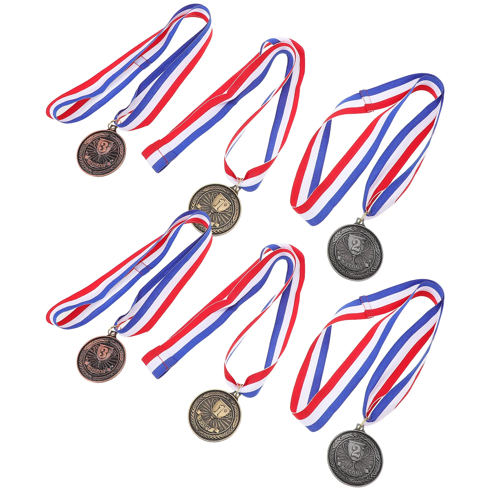 

12Pcs Kids Sports Medals Gold Silver Bronze Alloy Award Medals Neck Ribbons for Competitions Winners Prizes