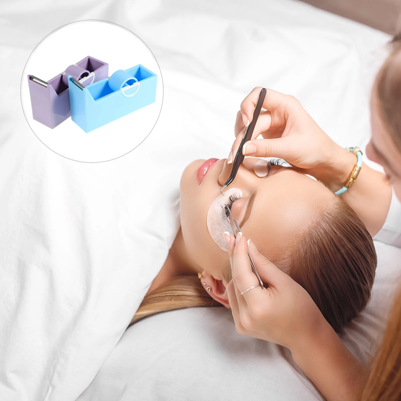 

2Pcs Eyelash Tape Dispenser Small Desk Tool for Lashes Makeup eyelash tape holder lash tape cutting tools